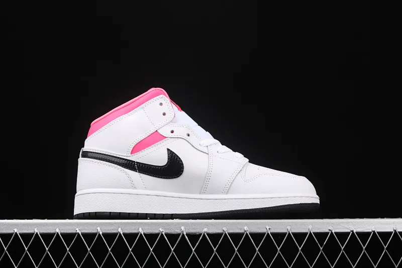 All categories Air Jordan Jordan series basketball shoes Air Jordan 1 Mid Air Jordan 1 Mid AJ1 black and white pink Joe 1 mandarin duck hook Valentine's Day 555112-106